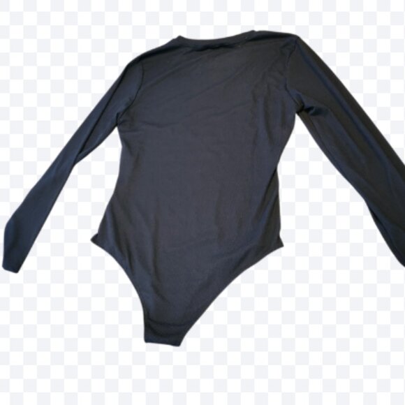 Real Essentials Ribbed Long Sleeve Scoop Neck Black Bodysuit - Picture 3 of 7